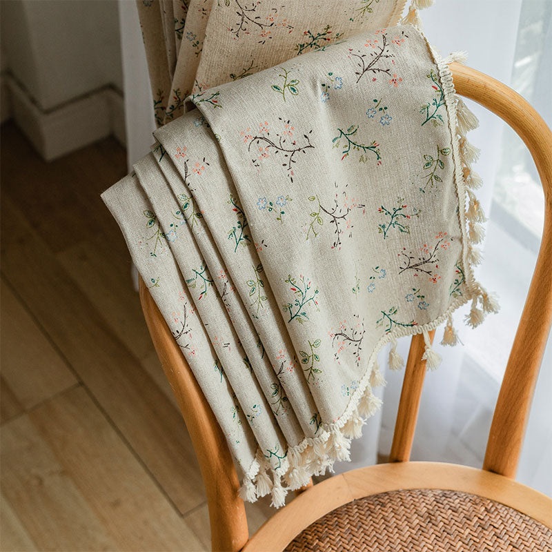 Countryside Style Floral Light Filtering Curtain in Cotton Linen