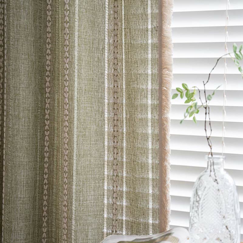 Simple Stripe Hollow-out Semi-shading Tassel Curtain