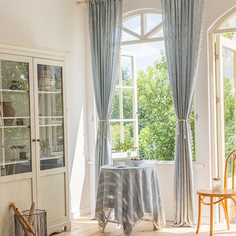 Striped Hollow-Out Tassel Light Filtering Curtain