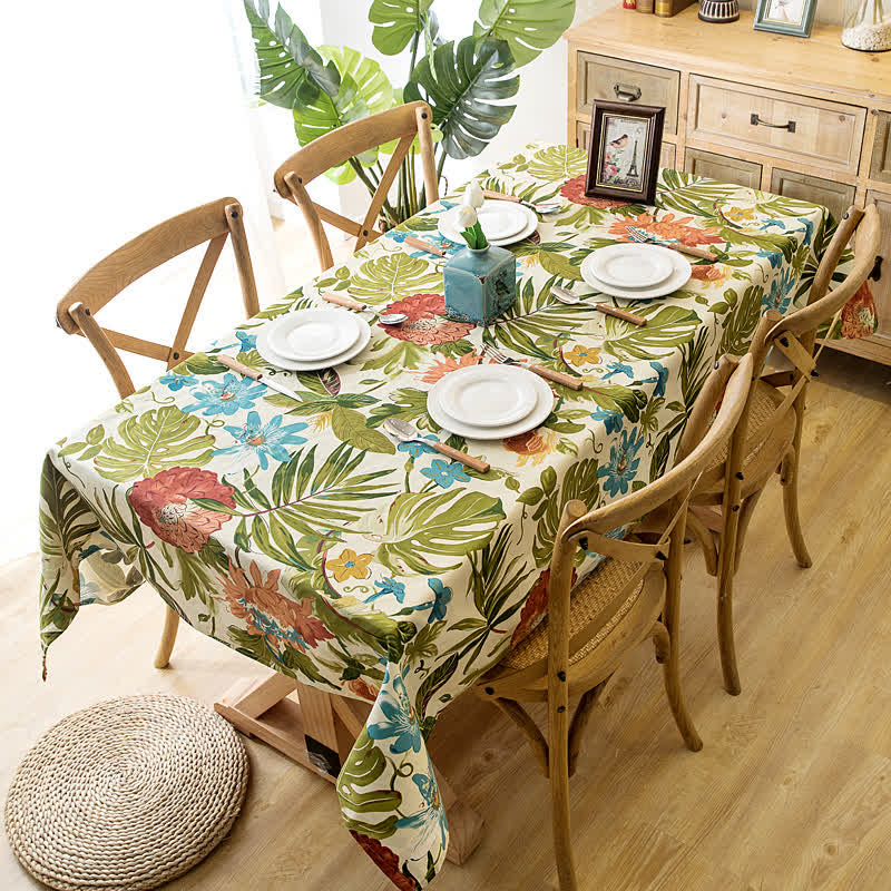 Tropical Monstera Cotton Tablecloth