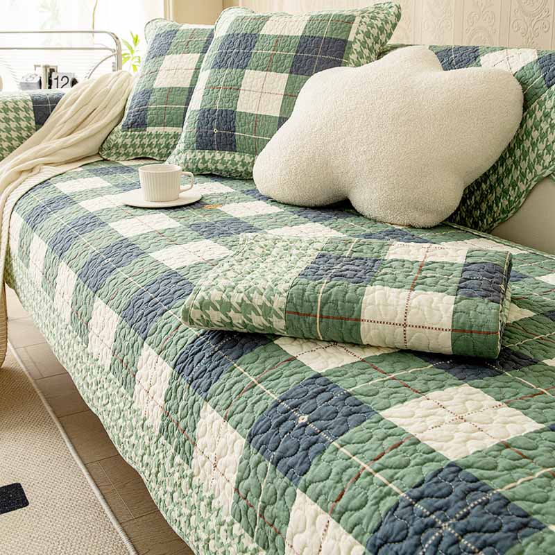 Cotton Plaid Anti-scratch Couch Cover for Pet Protection