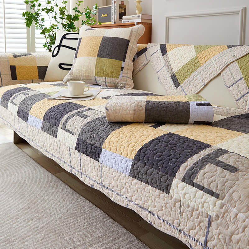 Cotton Plaid Anti-scratch Couch Cover for Pet Protection