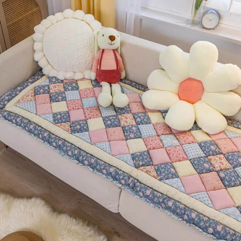 Floral Handmade Pure Cotton Protective Couch Cover, Non-Slip