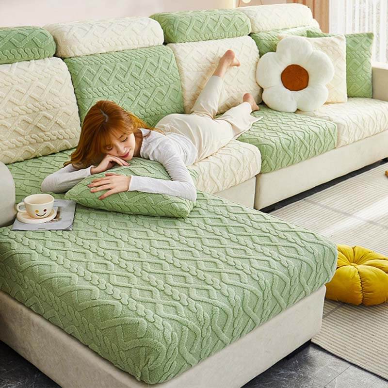 Full Wrap Soft Fleece Stretch Couch Cover for All Seasons
