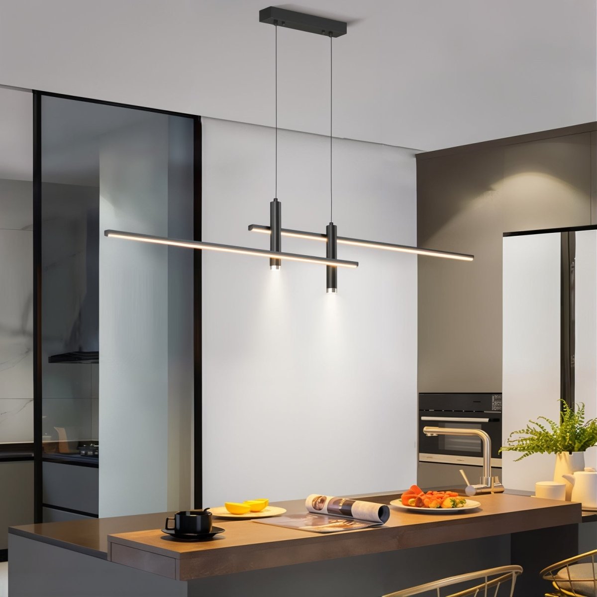 Modern LED Linear Pendant Light – Adjustable Height & Dimmable Options