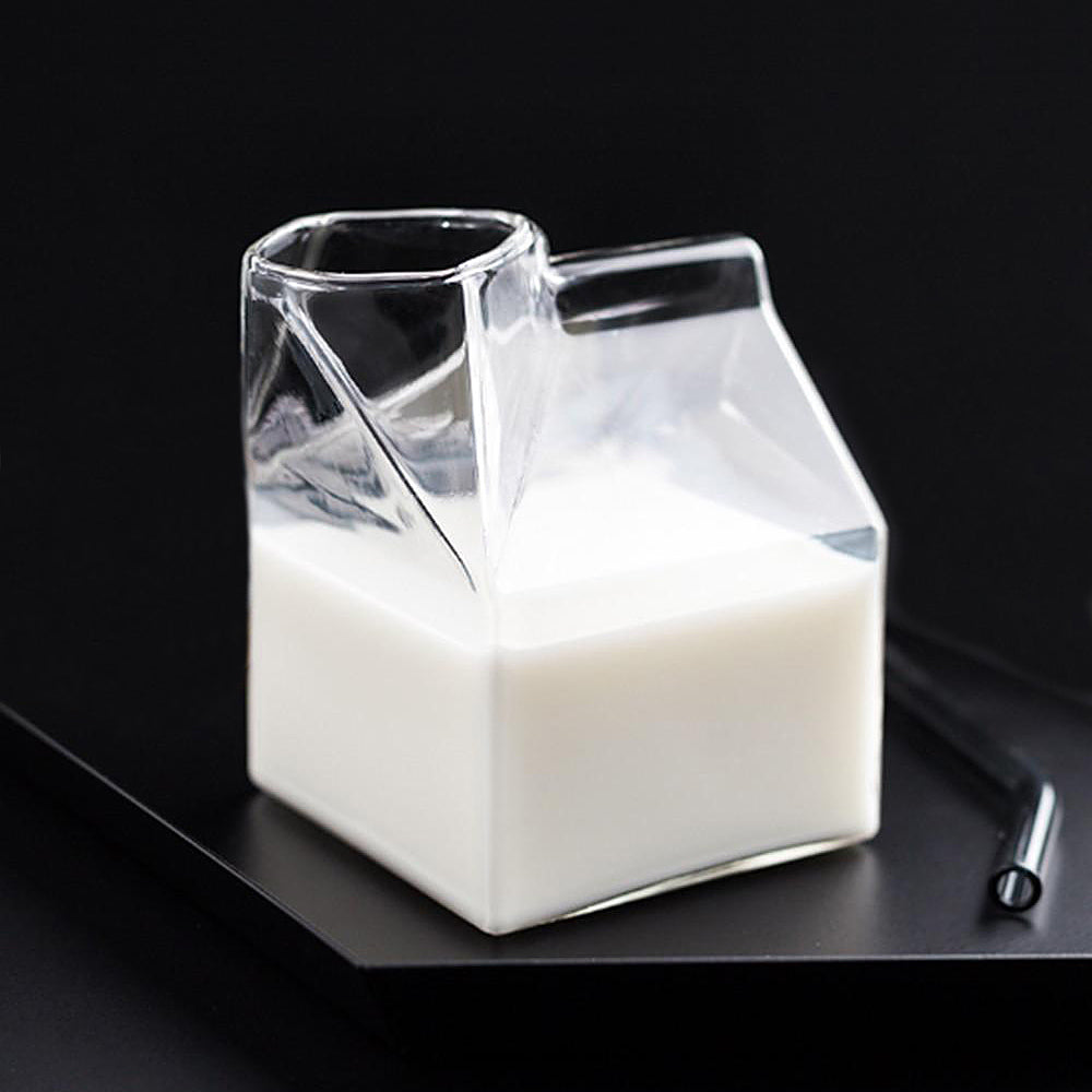 Glass Milk Carton Jug – 350ml Modern Borosilicate Pitcher