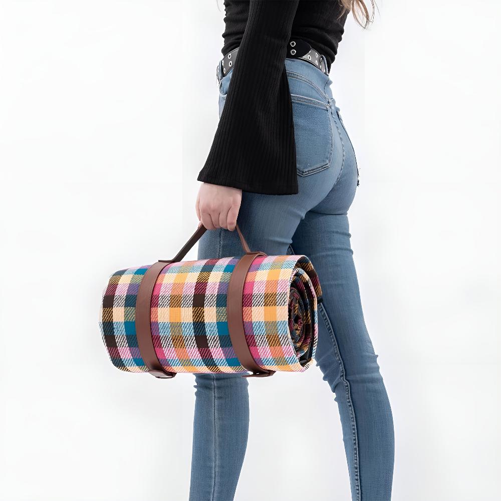 Reversible Checkered Cotton Picnic Blanket