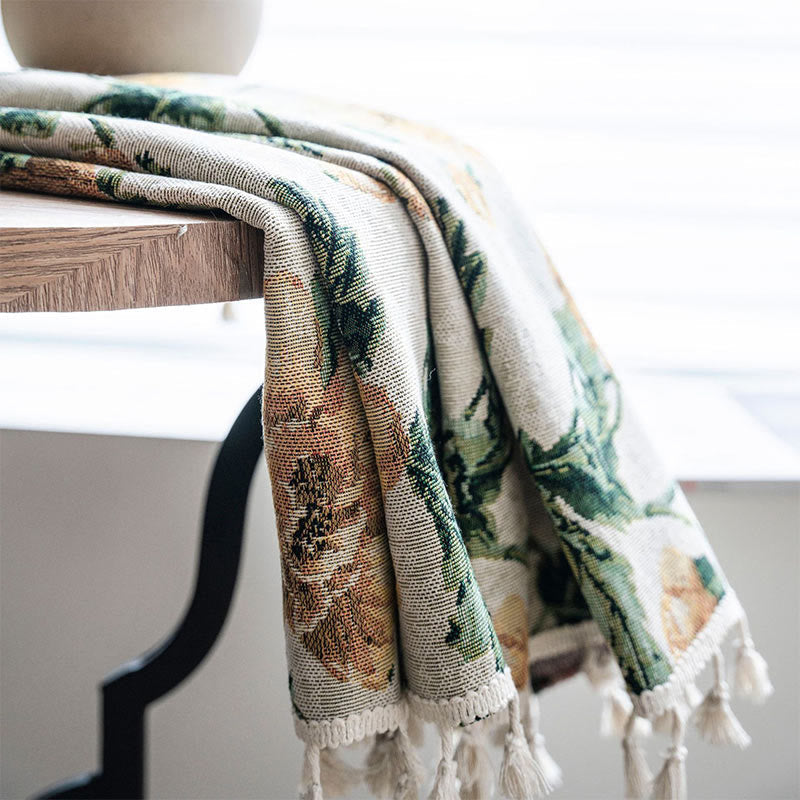 Beige Flower Tassel Semi Blackout Curtain for Privacy