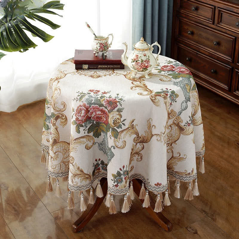 Chenille Jacquard Floral Tablecloth