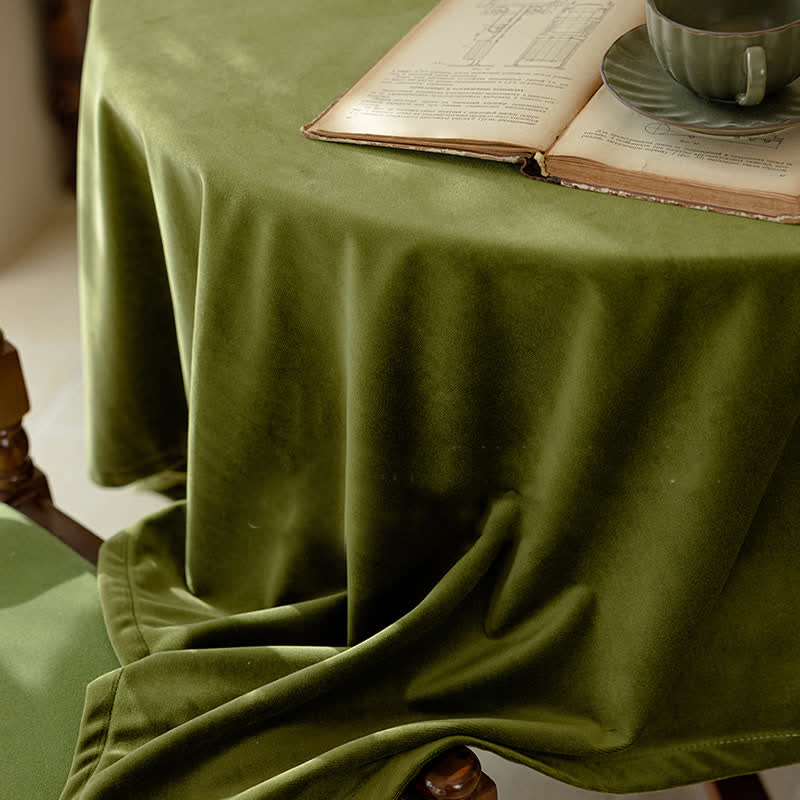 Olive Green Velvet Tablecloth with Vintage French Style