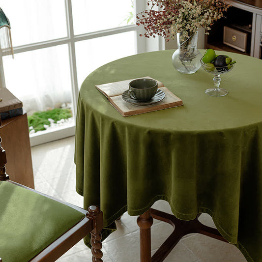 Olive Green Velvet Tablecloth with Vintage French Style