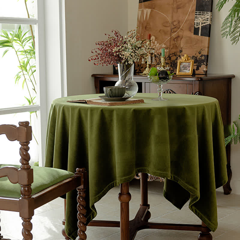 Olive Green Velvet Tablecloth with Vintage French Style