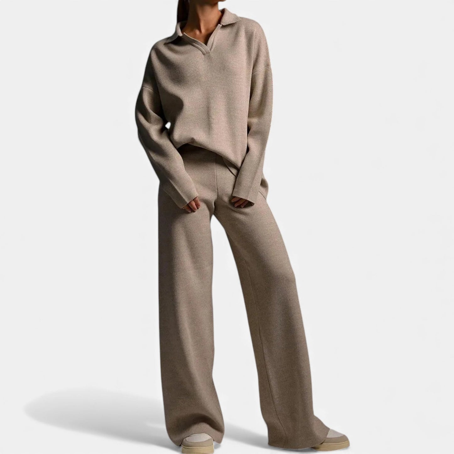 Virashoper Women’s Cashmere-Feel Polo Lounge Set with Elegant Knit Detail