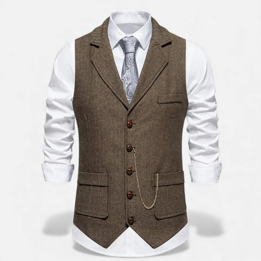 Virashoper Men’s Vintage Tweed Suit Vest with Lapel Chain