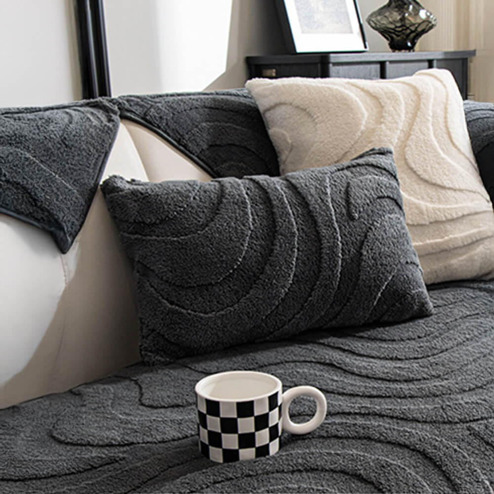 Warm Plush Curved Jacquard Non-Slip Sofa Protector Cover
