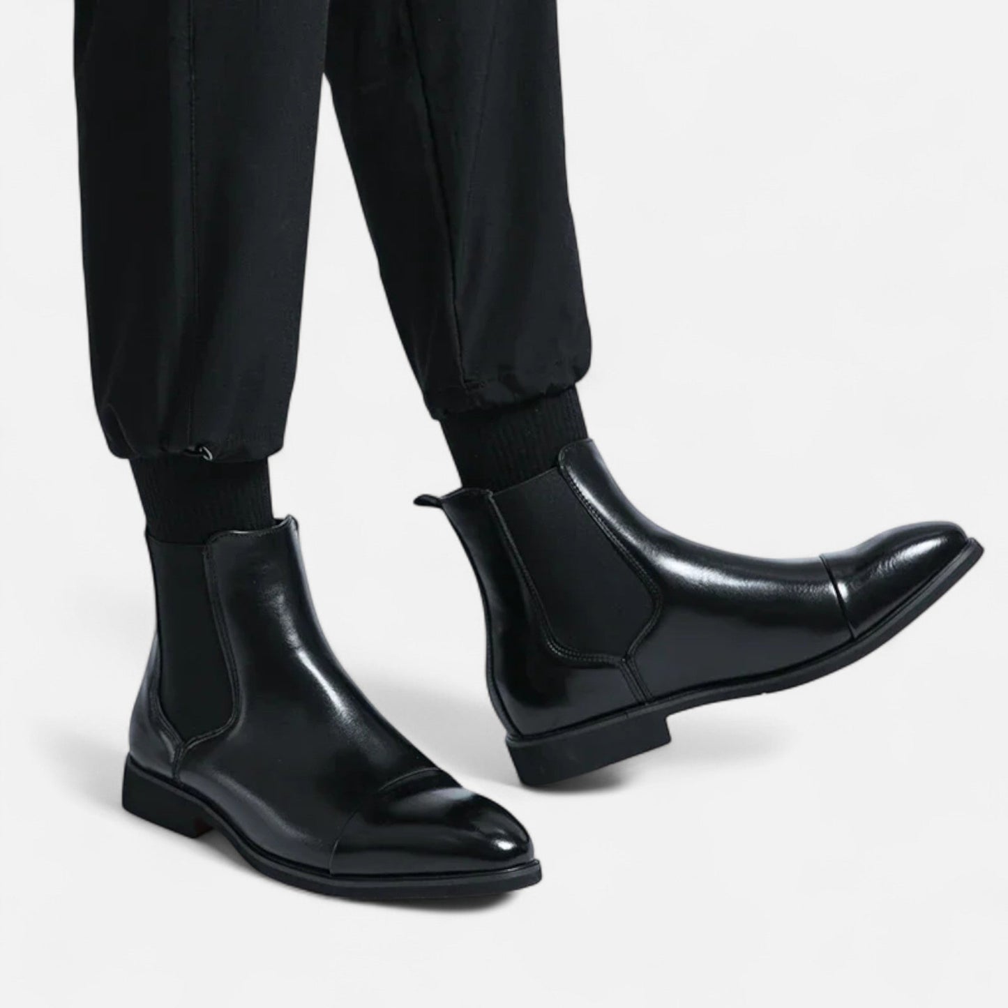 Virashoper Men’s Chelsea Boots in Polished Noir with Red Sole