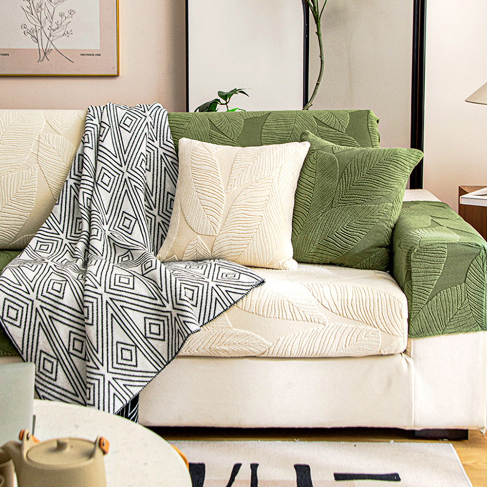 Modern Leaf Jacquard Waterproof Anti-Scratch Couch Cover