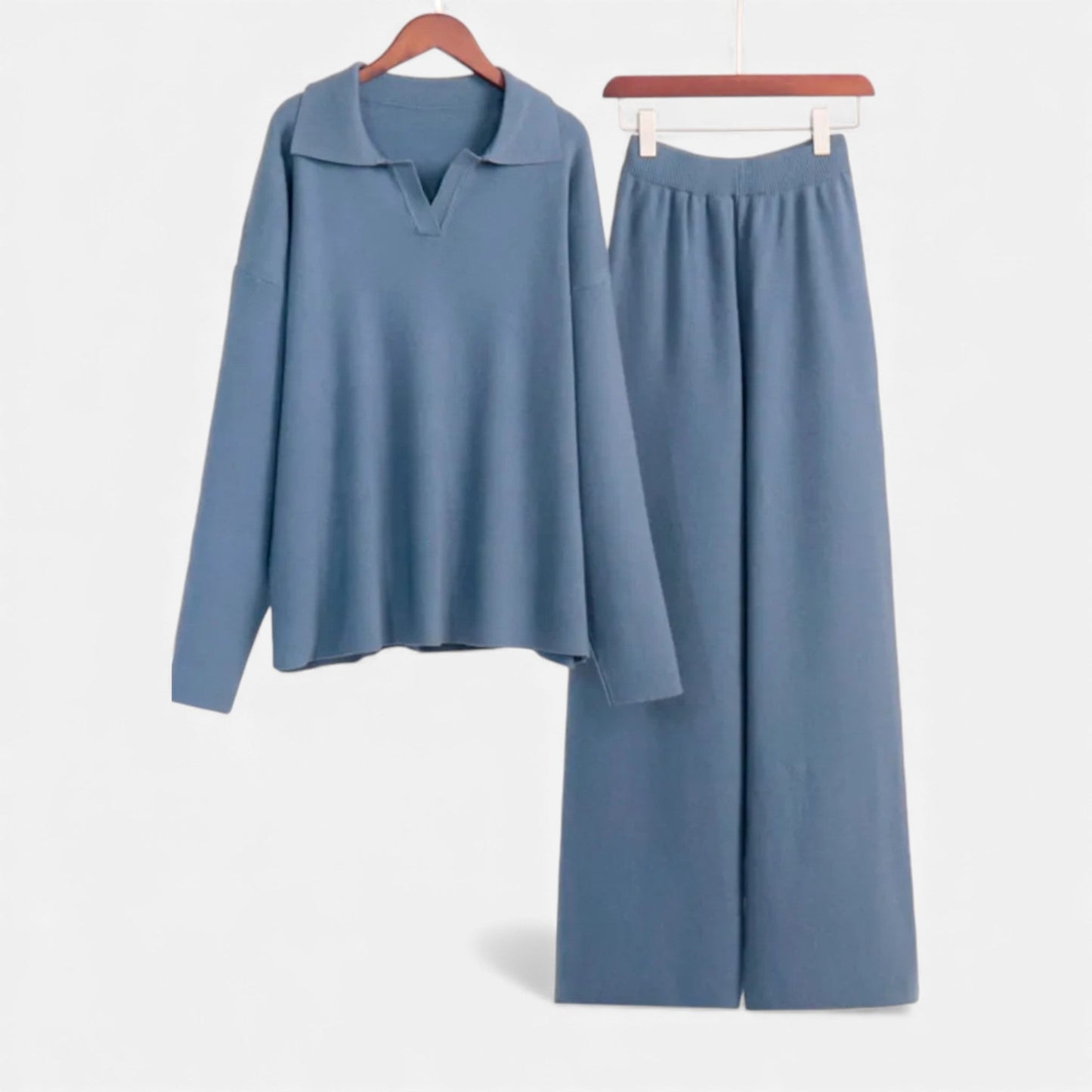 Virashoper Women’s Cashmere-Feel Polo Lounge Set with Elegant Knit Detail