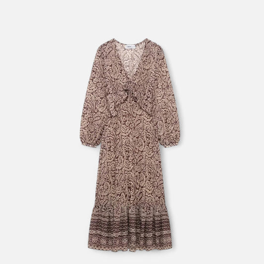 Virashoper Women’s Printed Midi Dress – V-Neck Autumn Elegance