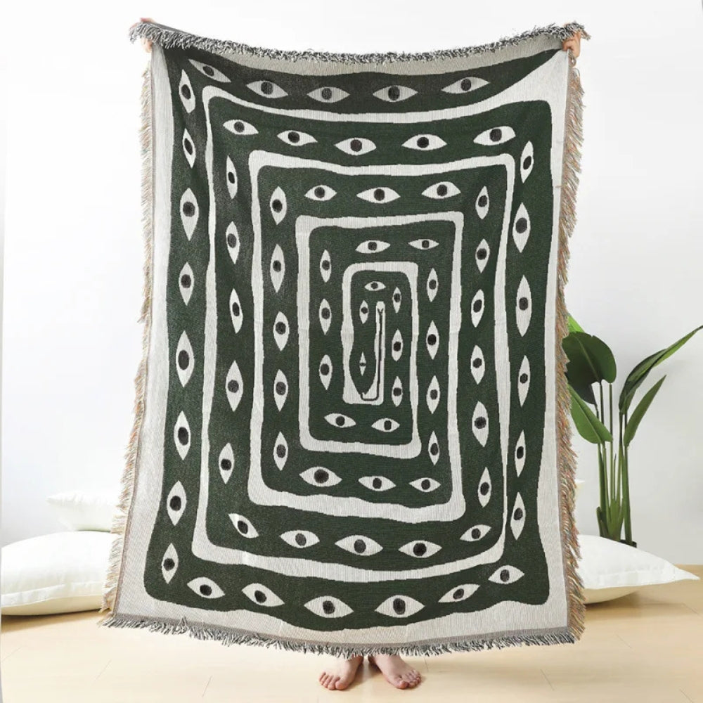 Cotton Snake Labyrinth Throw Blanket – Reversible Design