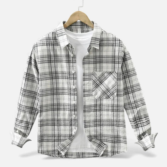 Virashoper Men’s Plaid Long-Sleeve Loose Shirt with Pocket