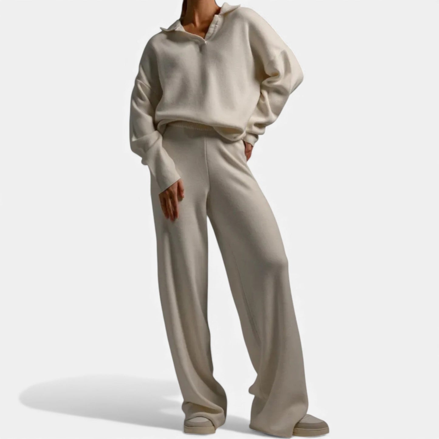 Virashoper Women’s Cashmere-Feel Polo Lounge Set with Elegant Knit Detail
