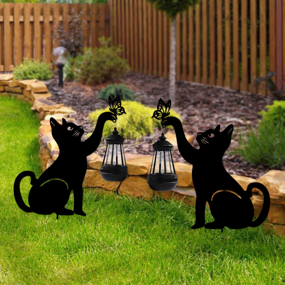 Cat Solar Garden Light with Hanging Lantern – Decorative Outdoor LED