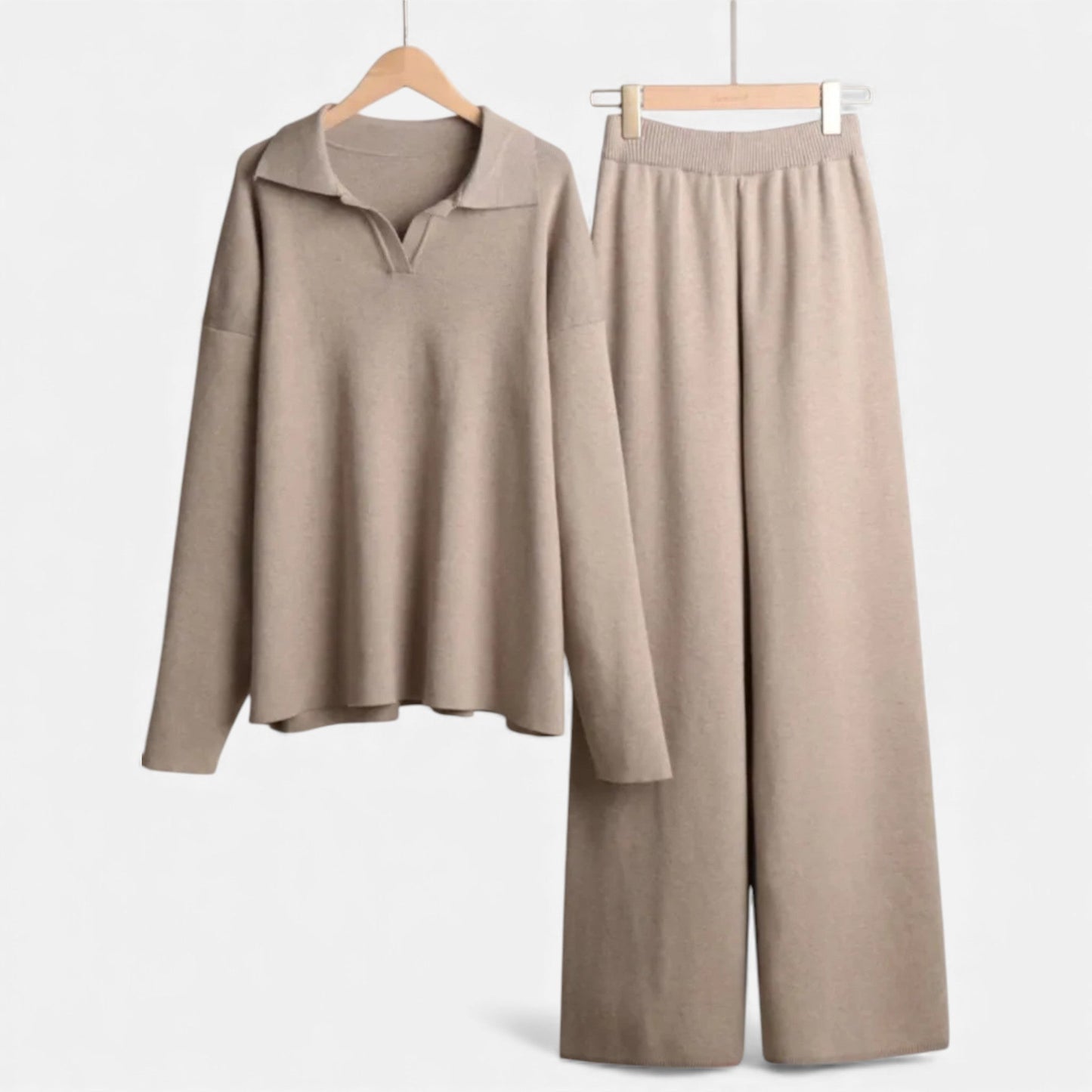 Virashoper Women’s Cashmere-Feel Polo Lounge Set with Elegant Knit Detail