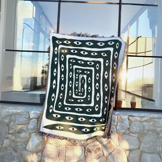 Cotton Snake Labyrinth Throw Blanket – Reversible Design