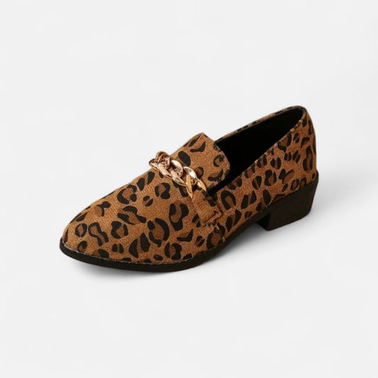 Virashoper Women’s Suede Loafers – Leopard Print Mid-Heel