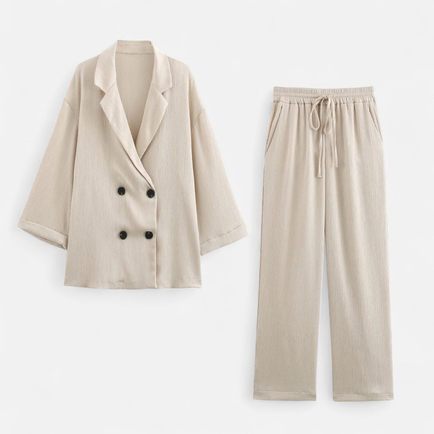 Virashoper Women’s Wrinkled Suit Jacket & Pants Set – Sculpted Autumn Elegance