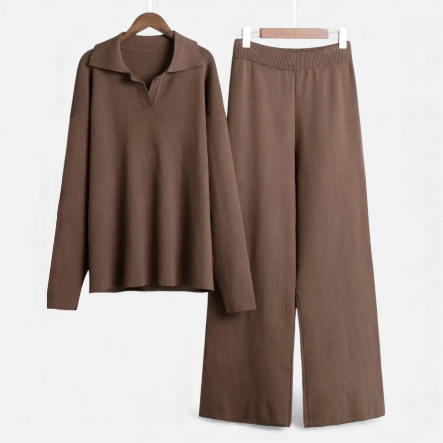 Virashoper Women’s Cashmere-Feel Polo Lounge Set with Elegant Knit Detail