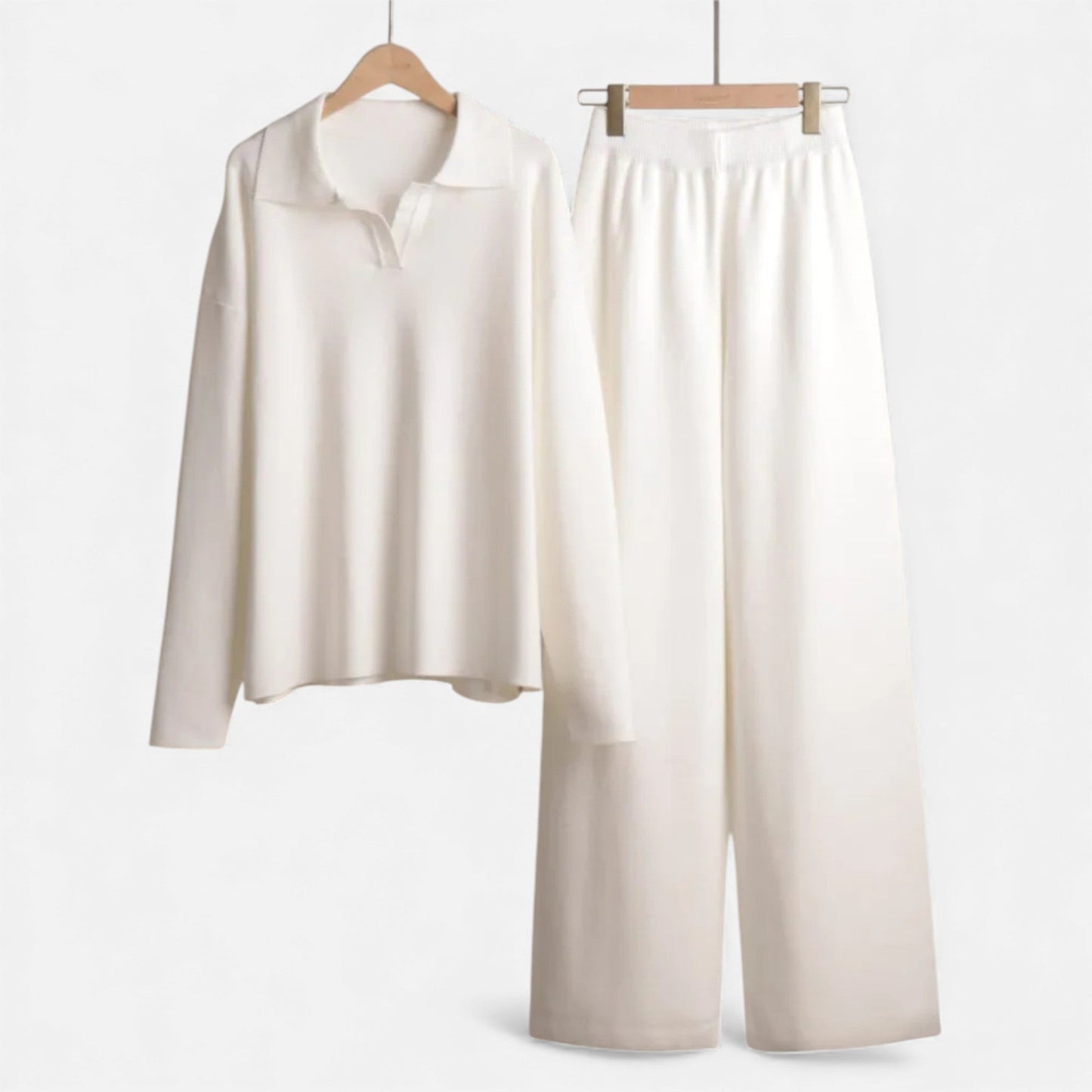 Virashoper Women’s Cashmere-Feel Polo Lounge Set with Elegant Knit Detail