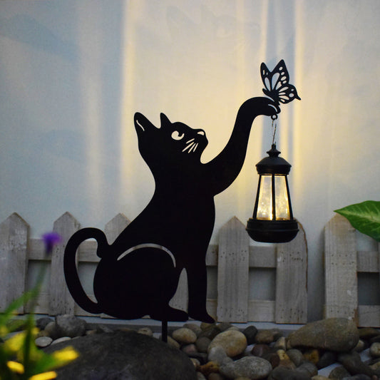 Cat Solar Garden Light with Hanging Lantern – Decorative Outdoor LED