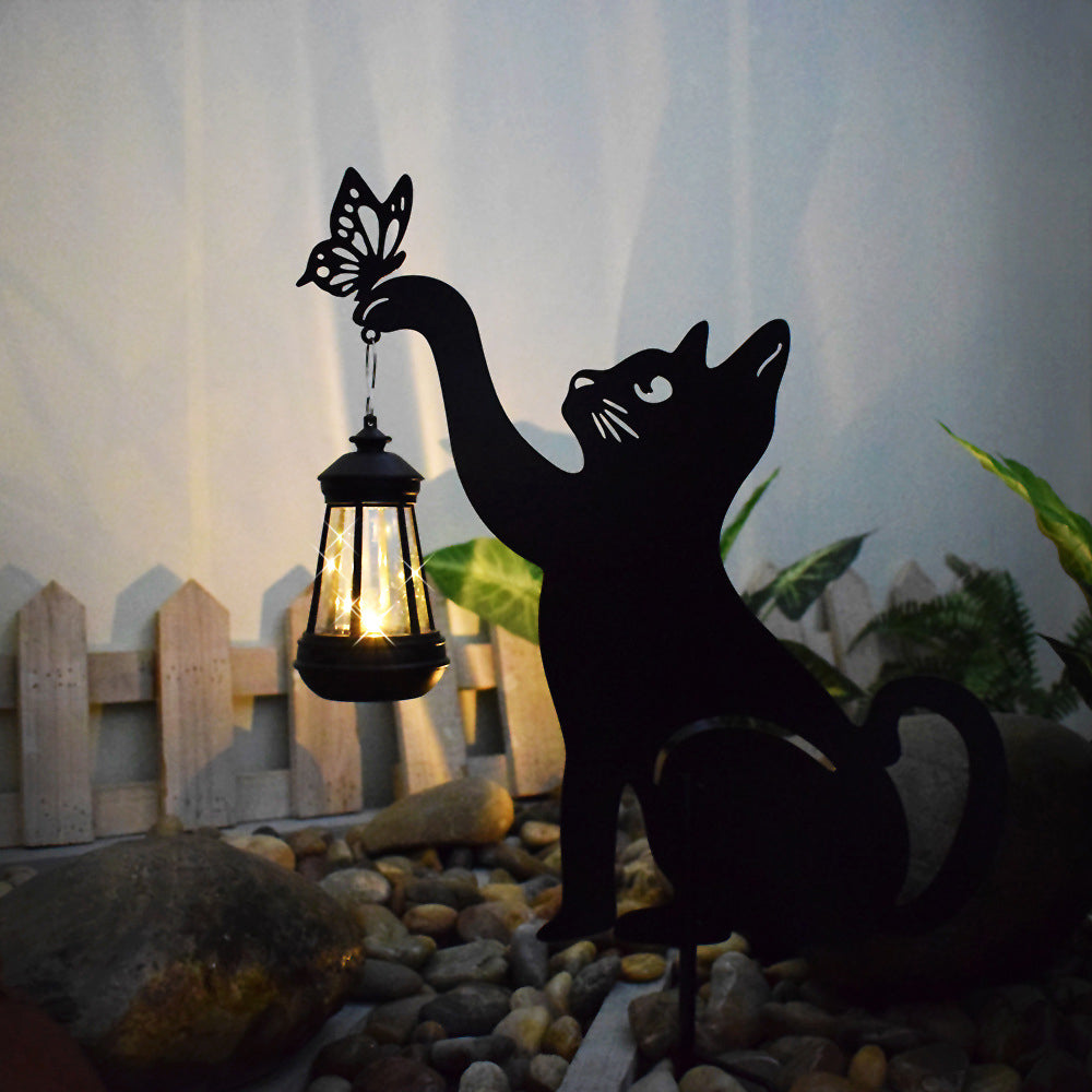 Cat Solar Garden Light with Hanging Lantern – Decorative Outdoor LED