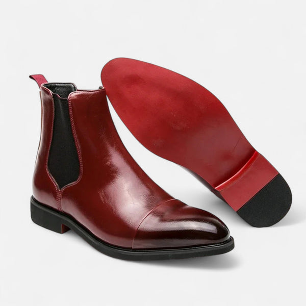 Virashoper Men’s Chelsea Boots in Polished Noir with Red Sole