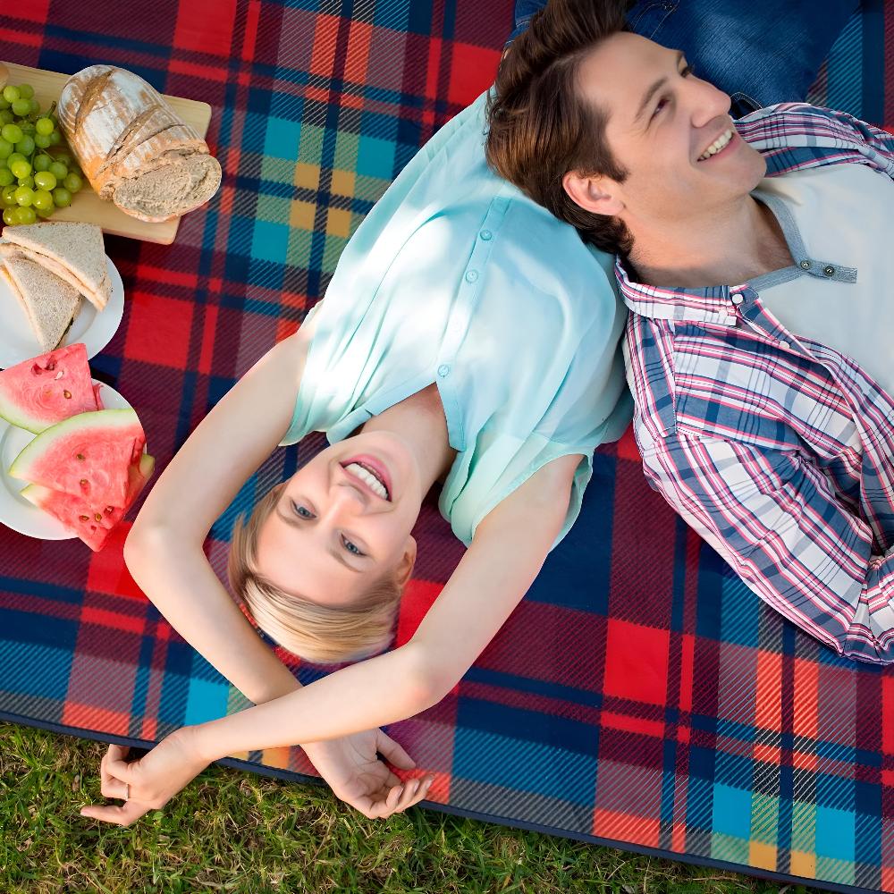 Reversible Checkered Cotton Picnic Blanket