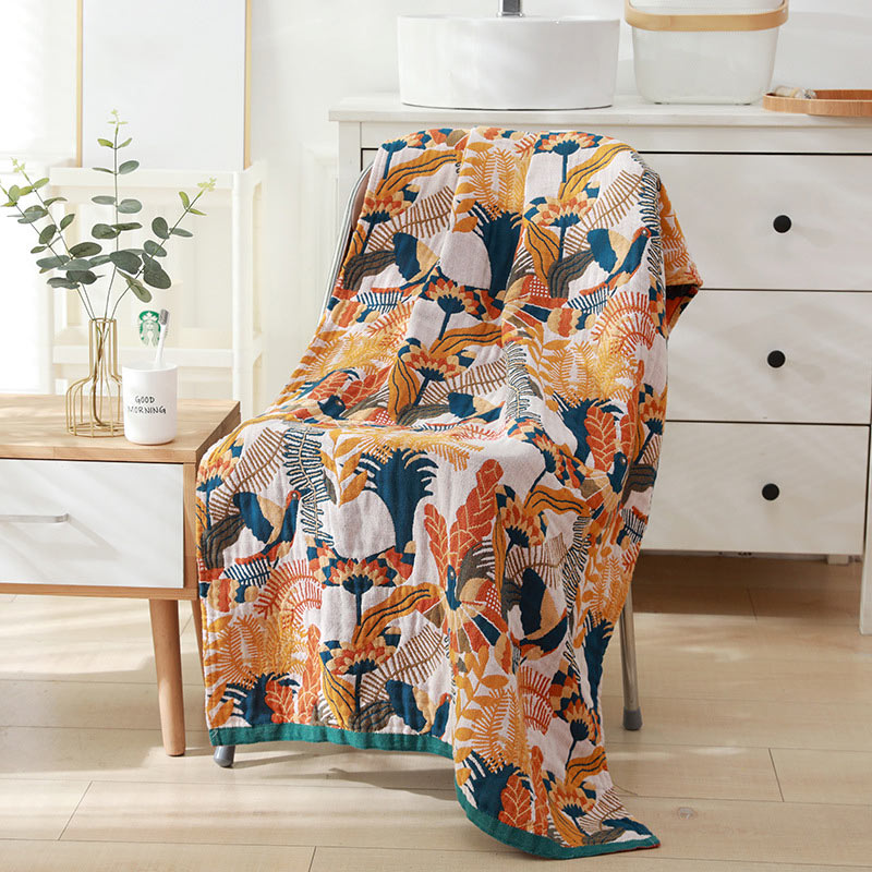 Flower Bird Cotton Reversible Beach Bath Towel