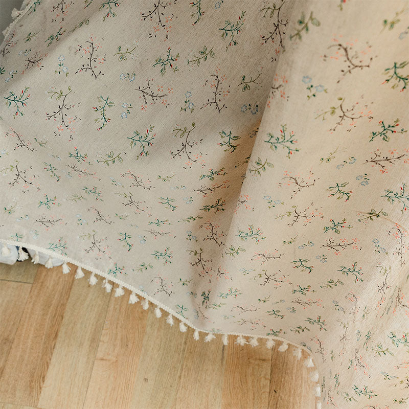 Countryside Style Floral Light Filtering Curtain in Cotton Linen