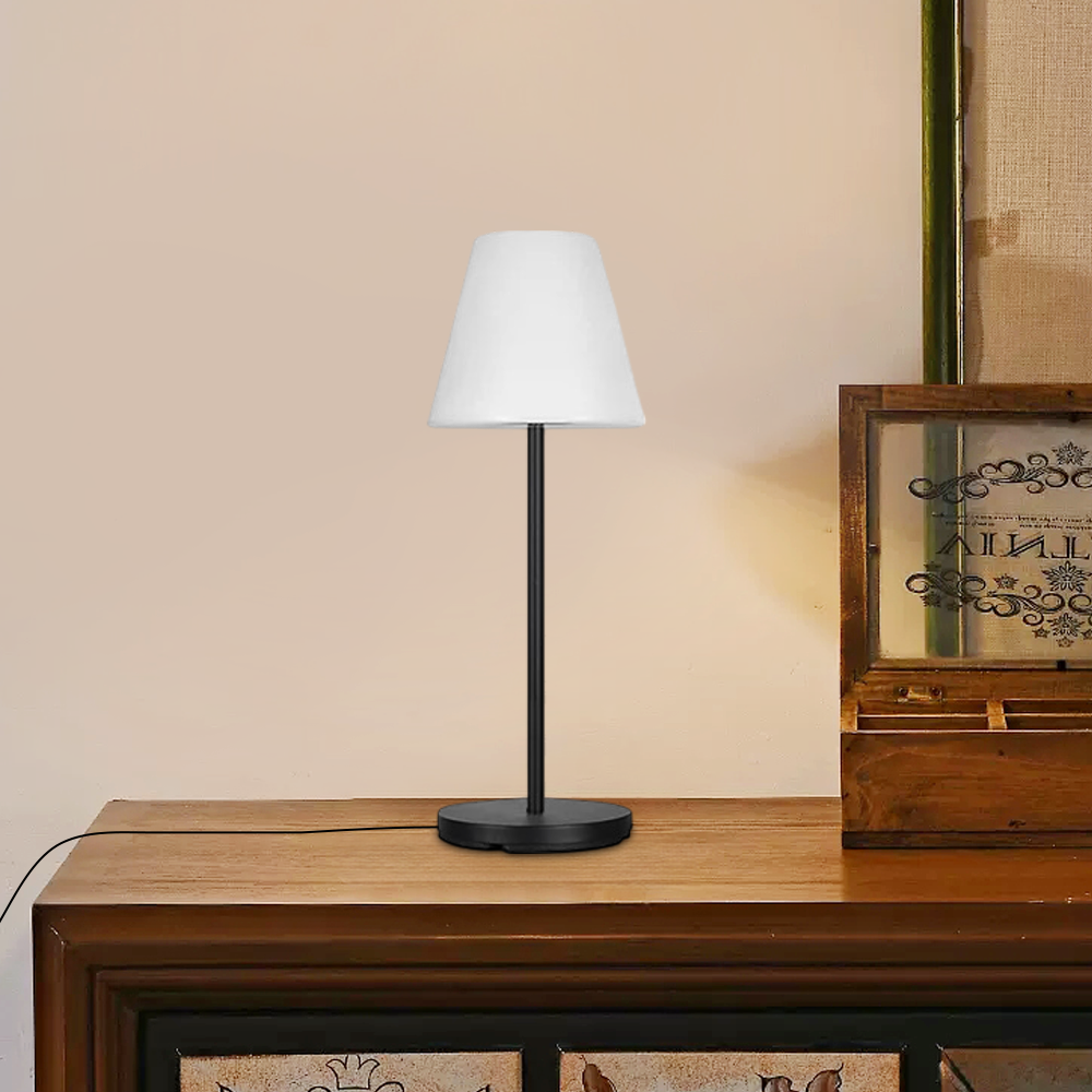 Modern Black Table Lamp with White Fabric Shade