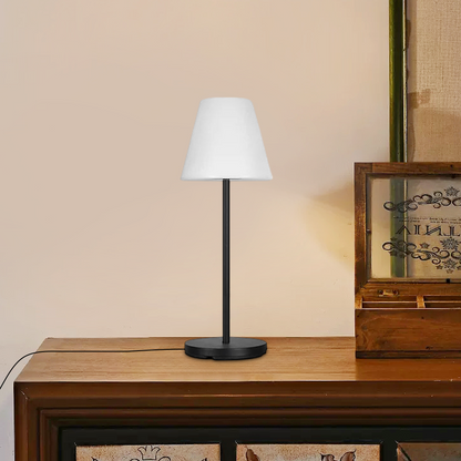 Modern Black Table Lamp with White Fabric Shade