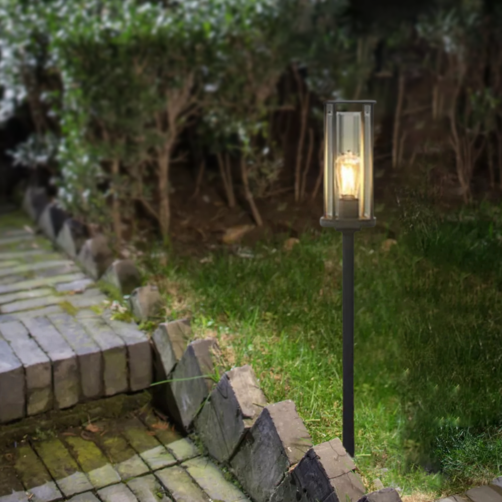 Modern Outdoor Floor Lamp with Black Metal Post
