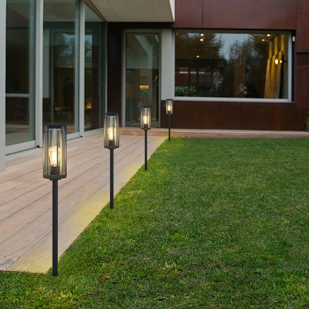 Modern Outdoor Floor Lamp with Black Metal Post