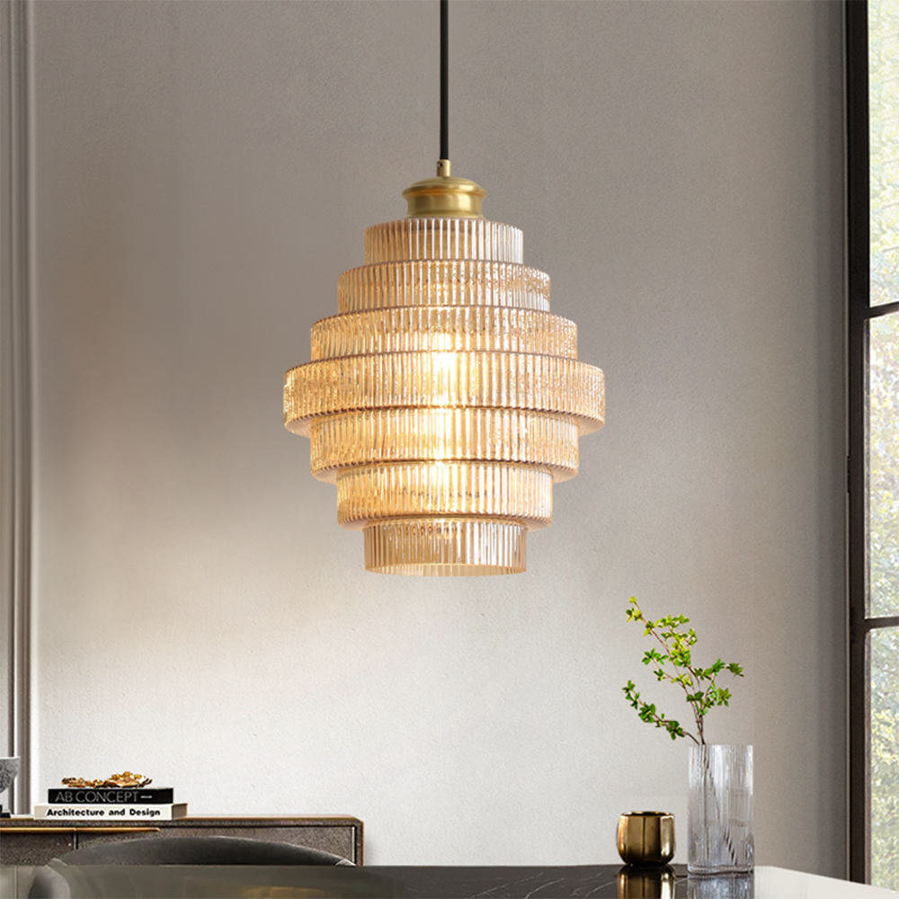 Stripped Glass Brass Pendant Light