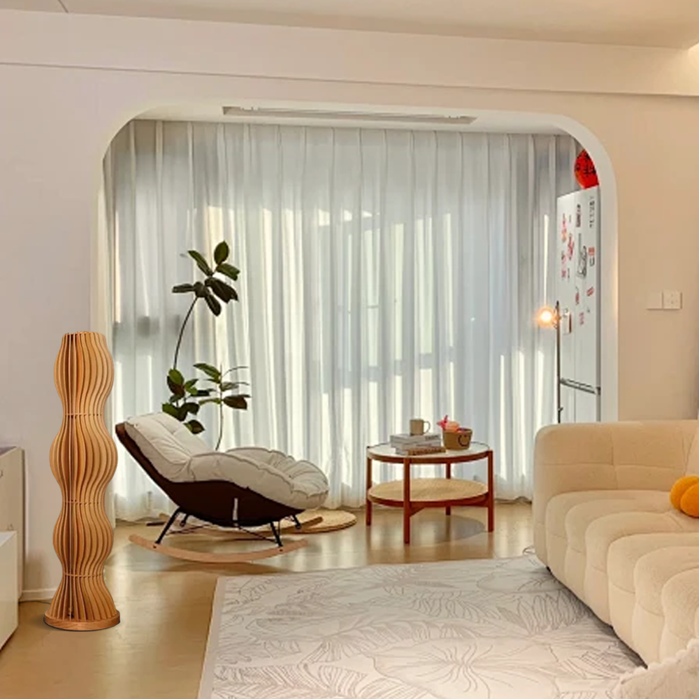 Nordic Wooden Floor Lamp with Twisted Column Design