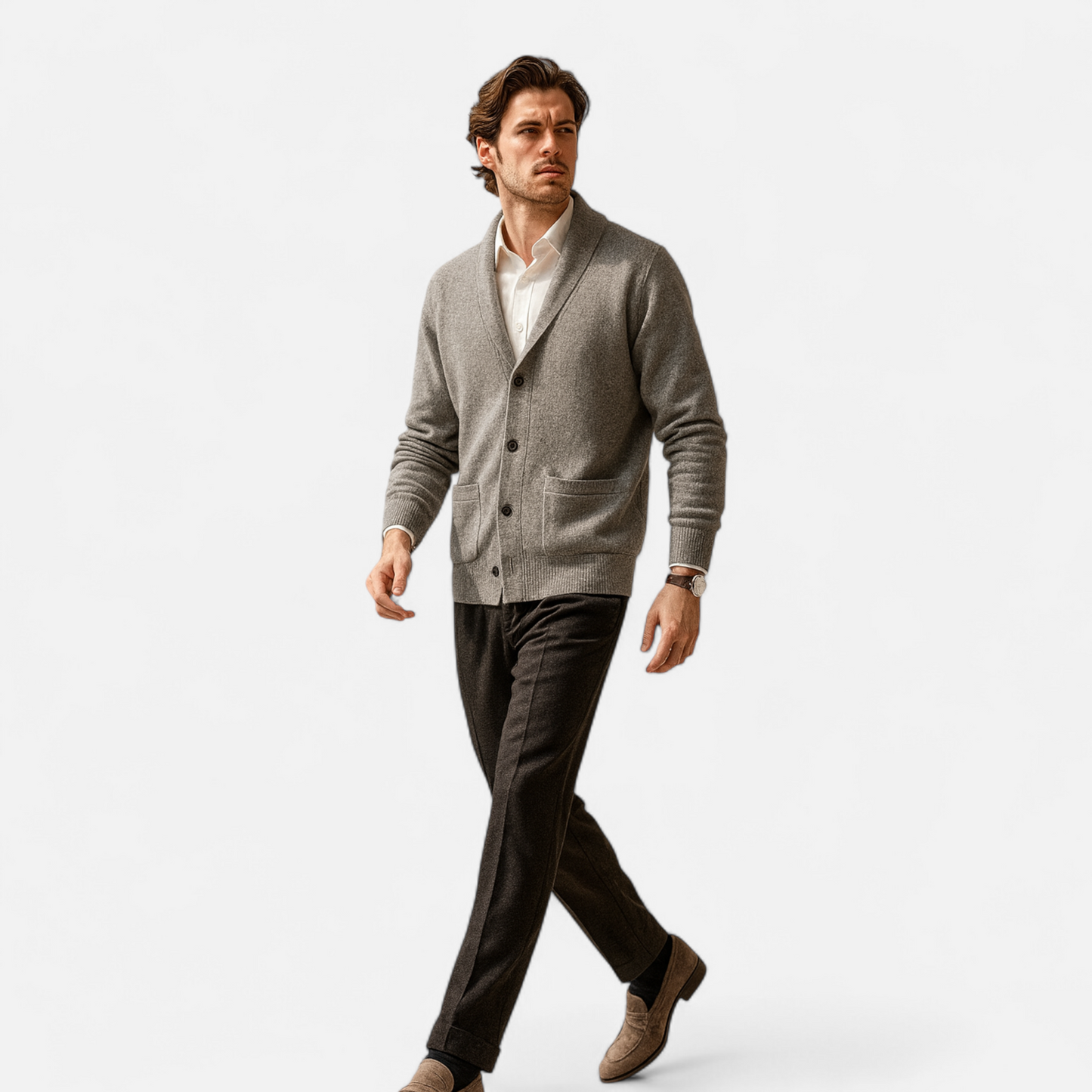 Virashoper Men’s Merino Wool Suit-Collar Cardigan