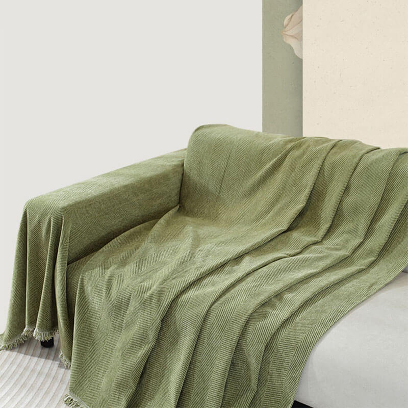Chenille Blanket Herringbone Tassel Couch Cover Cozy Style