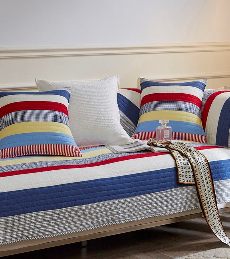 Colorful Striped Quilted Sofa Chic Protector Couch Cover