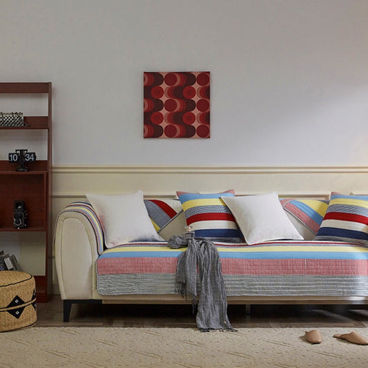 Colorful Striped Quilted Sofa Chic Protector Couch Cover
