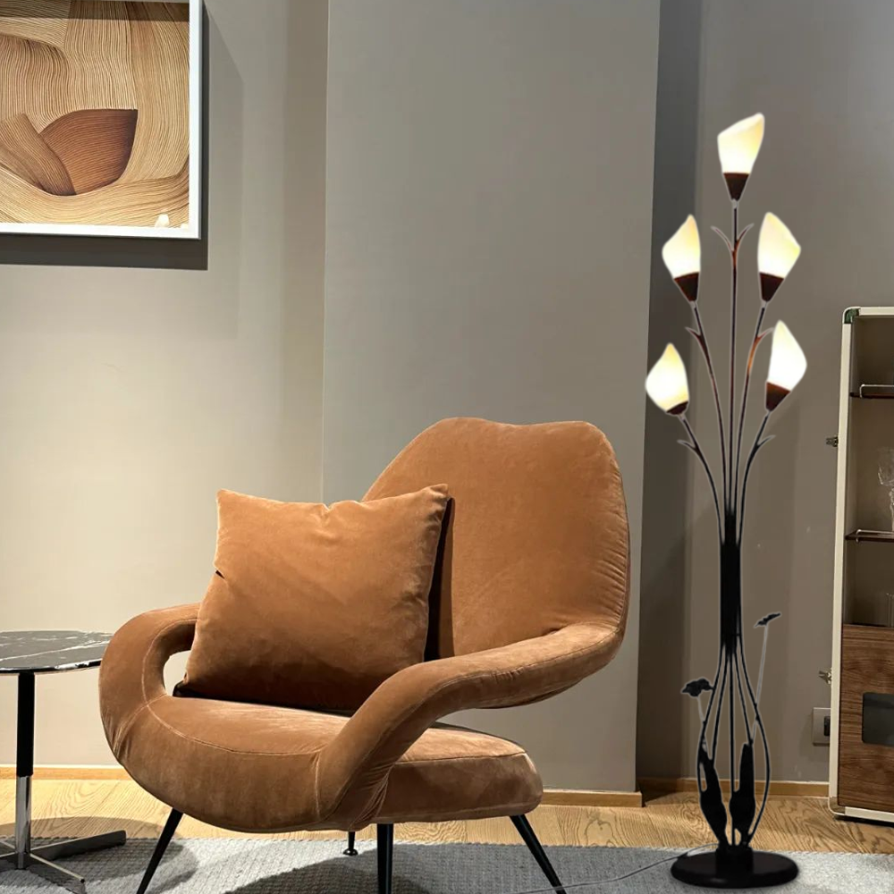 Black Art Deco Floral Floor Lamp